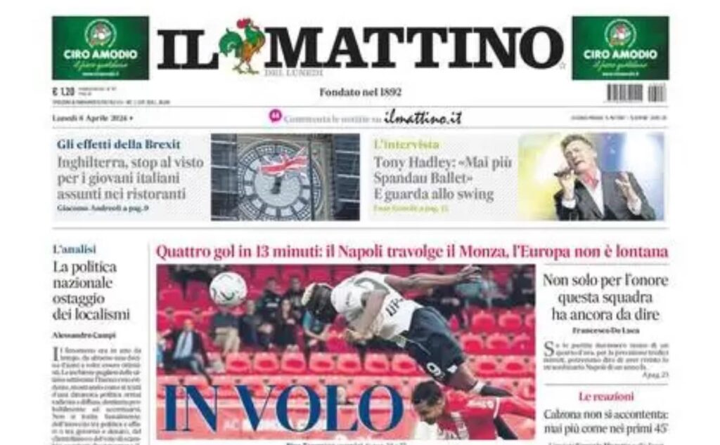 PRIMA PAGINA IL MATTINO OGGI