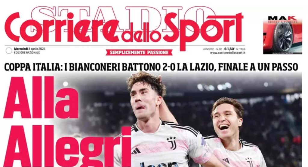 PRIMA PAGINA CORRIERE DELLO SPORT OGGI