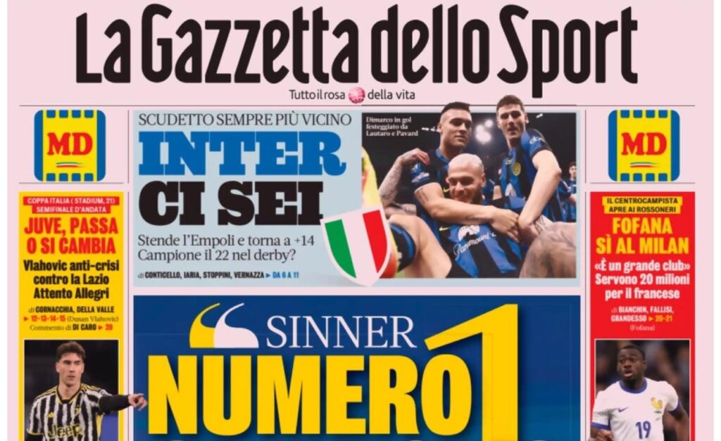 PRIMA PAGINA GAZZETTA DELLO SPORT OGGI