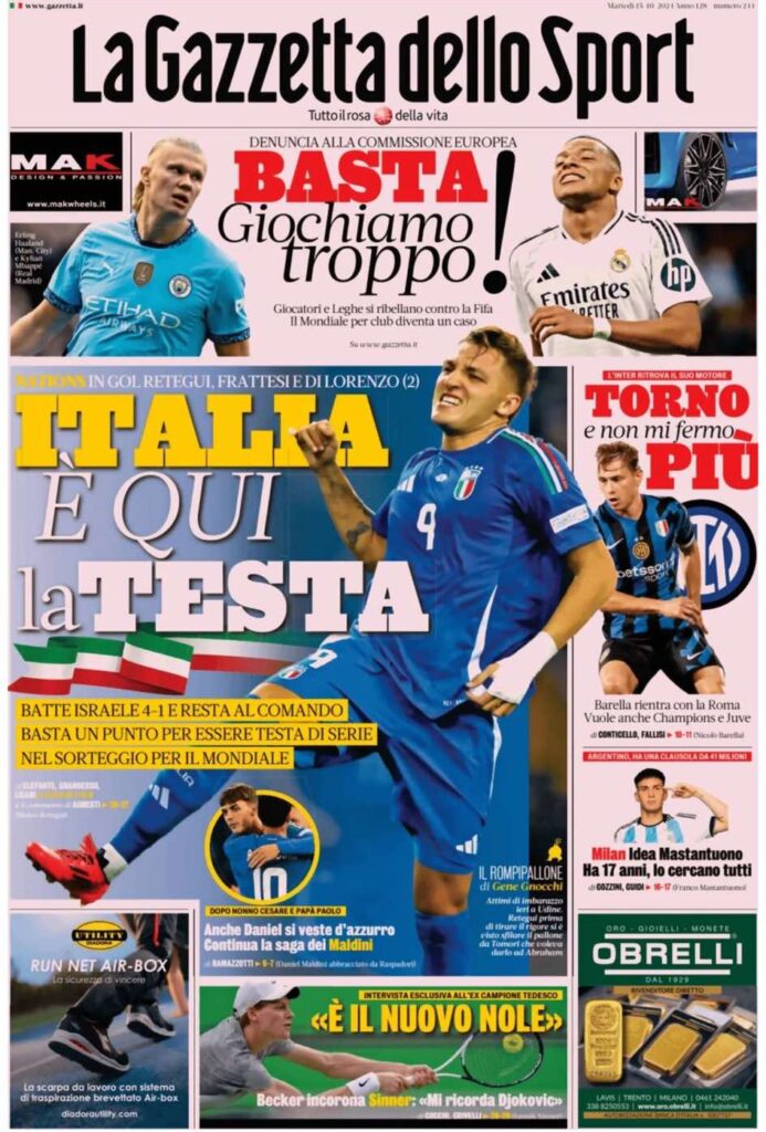 PRIMA PAGINA GAZZETTA DELLO SPORT OGGI: “Inzaghi al rinnovo, ci metto la firma”