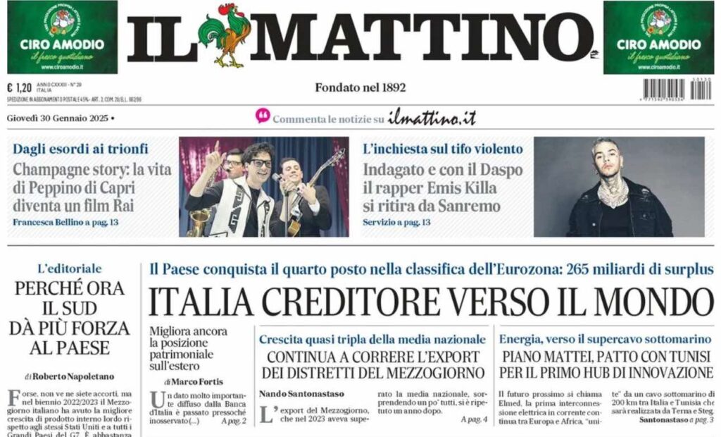 prima pagina il mattino oggi