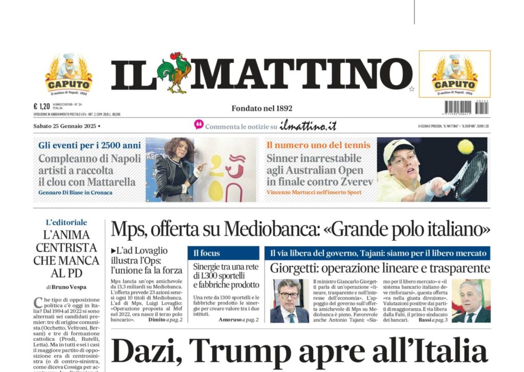 prima pagina il mattino oggi