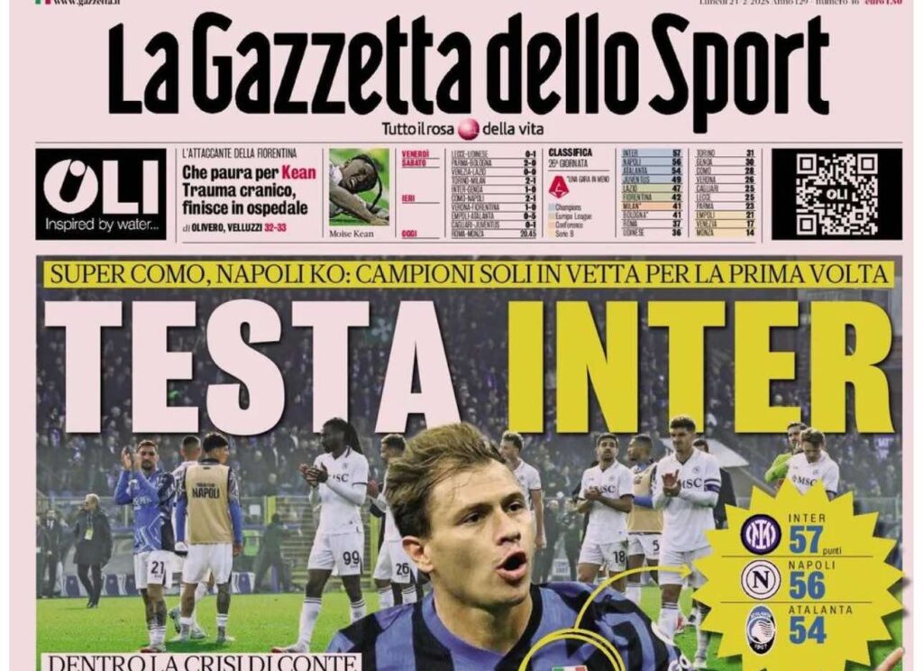 PRIMA PAGINA GAZZETTA DELLO SPORT OGGI: “Inzaghi al rinnovo, ci metto la firma”