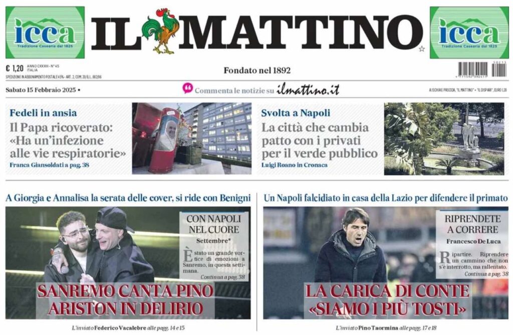 prima pagina il mattino oggi