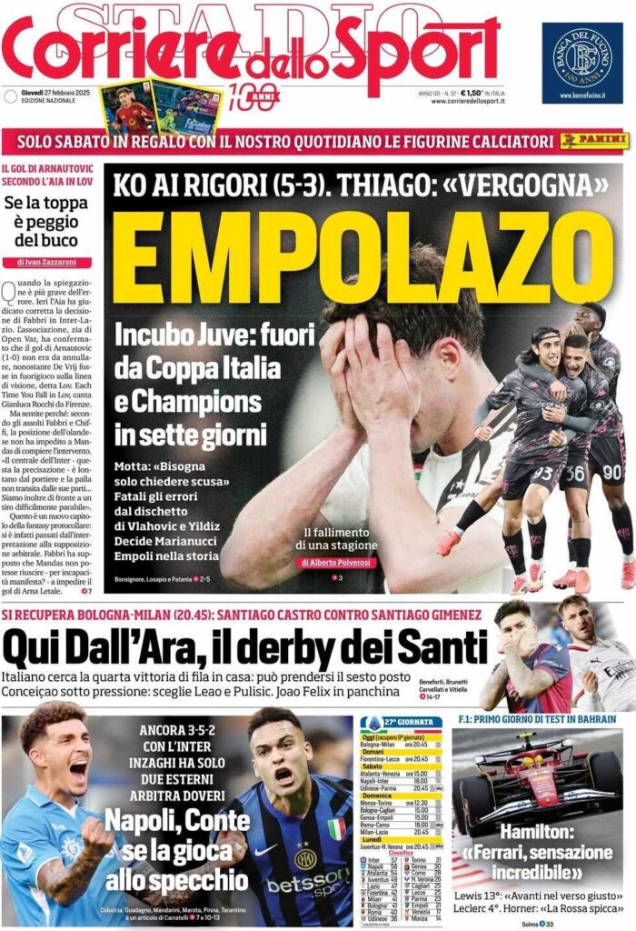 prima pagina corriere dello sport oggi