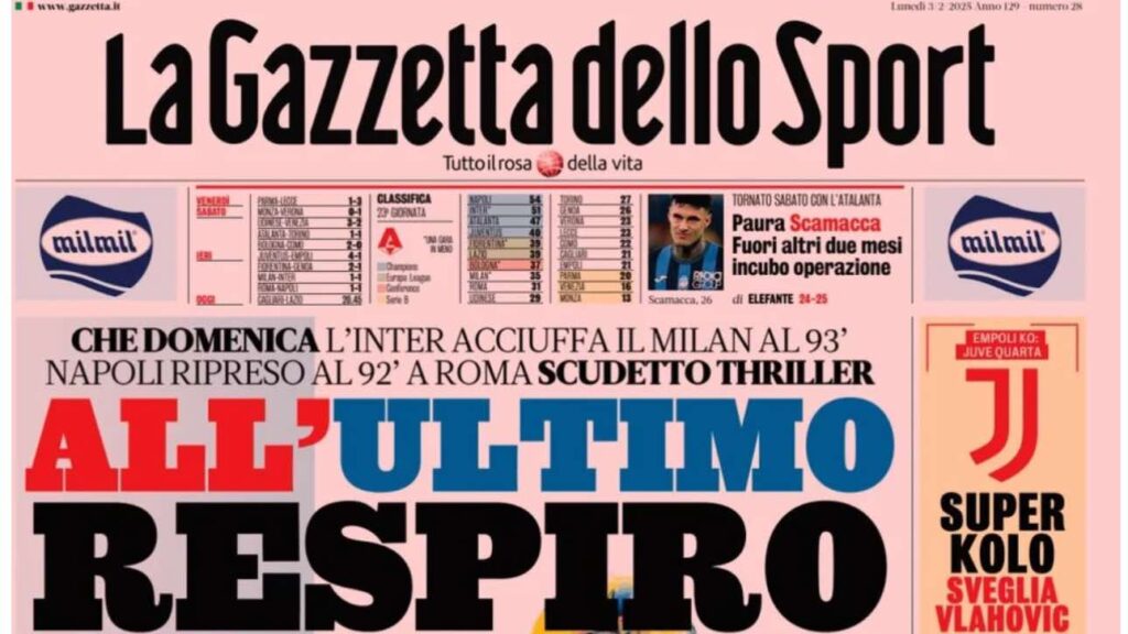 PRIMA PAGINA GAZZETTA DELLO SPORT OGGI: “Inzaghi al rinnovo, ci metto la firma”