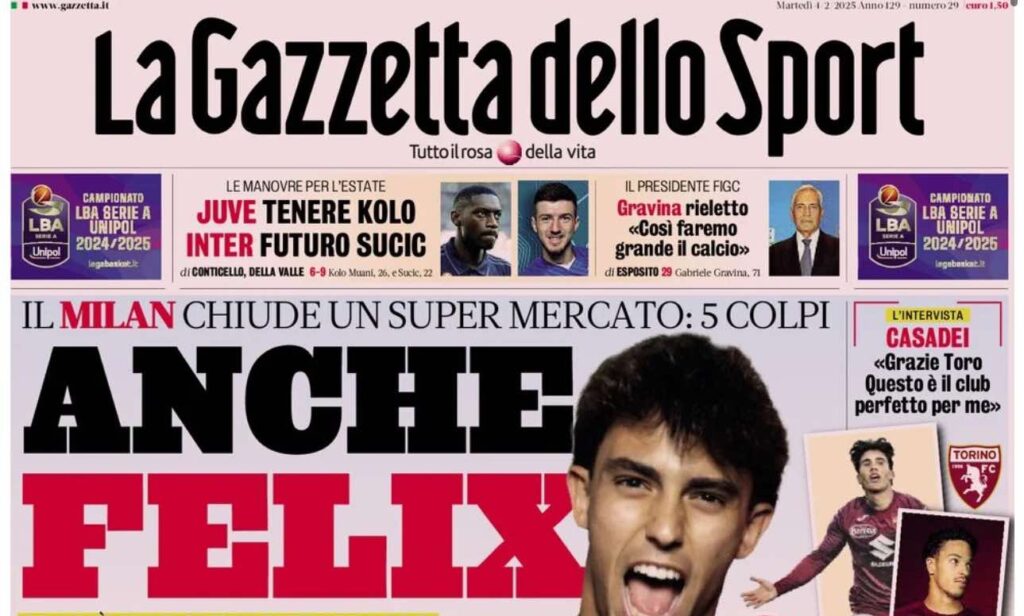 PRIMA PAGINA GAZZETTA DELLO SPORT OGGI: “Inzaghi al rinnovo, ci metto la firma”