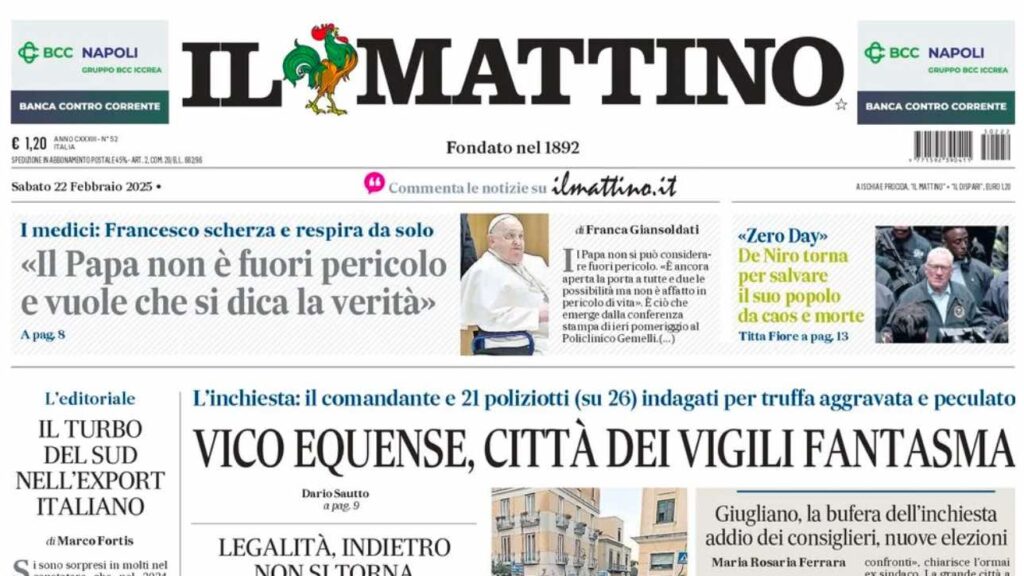 prima pagina il mattino oggi