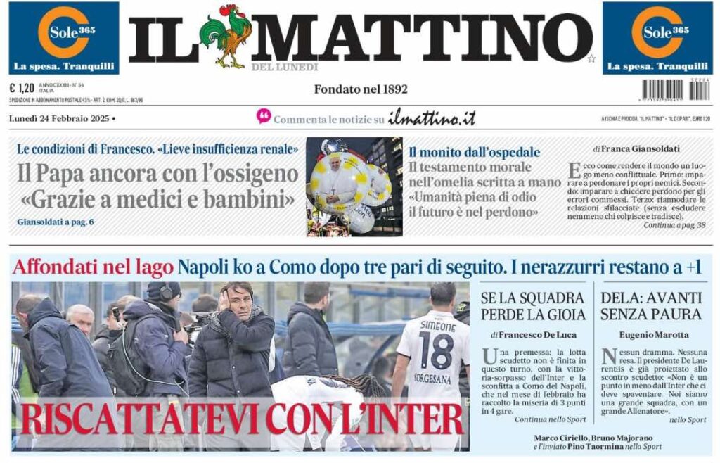 prima pagina il mattino oggi