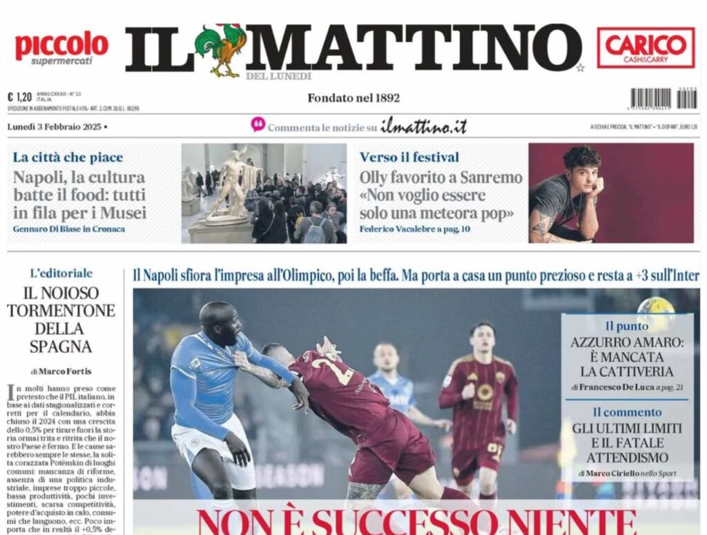 prima pagina il mattino oggi