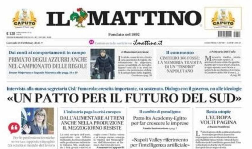 prima pagina il mattino oggi