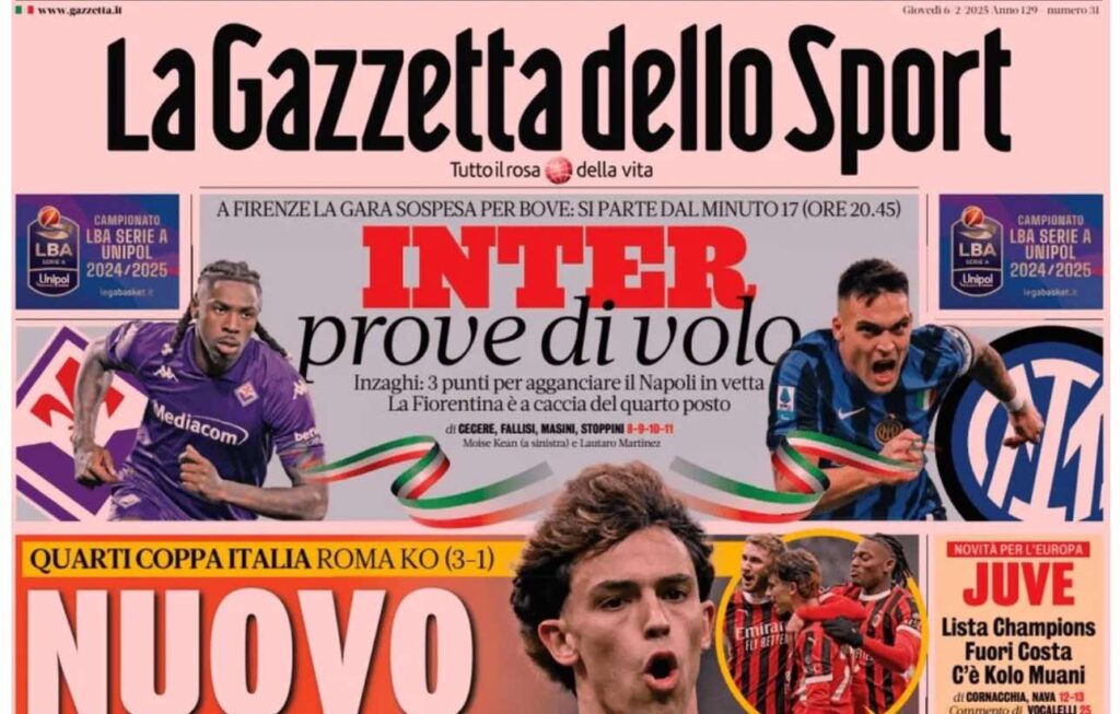 PRIMA PAGINA GAZZETTA DELLO SPORT OGGI: “Inzaghi al rinnovo, ci metto la firma”