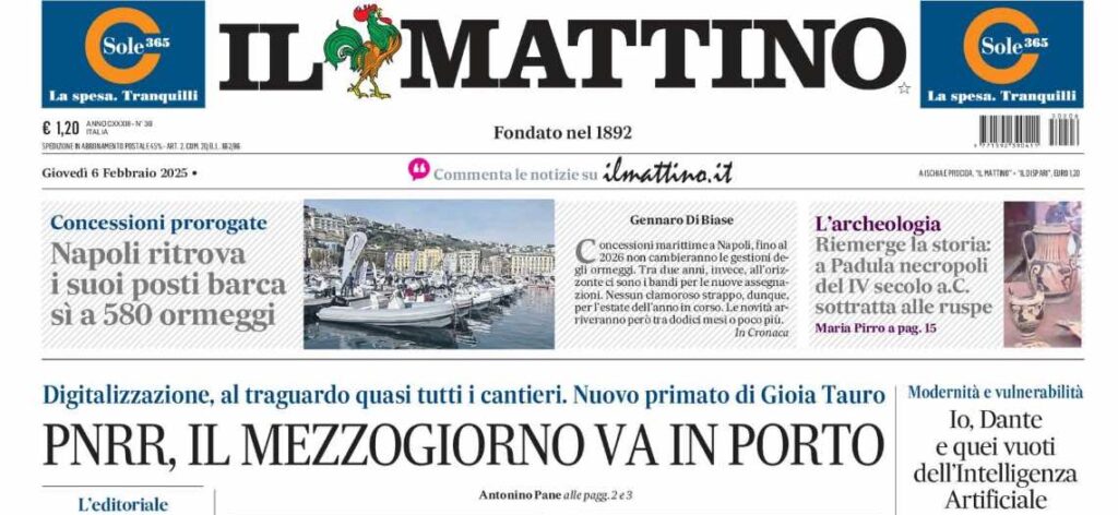prima pagina il mattino oggi