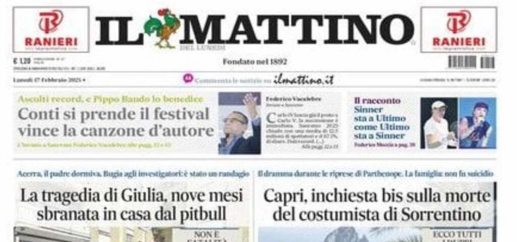 prima pagina il mattino oggi