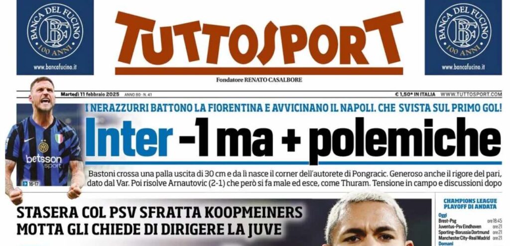 prima pagina tuttosport oggi