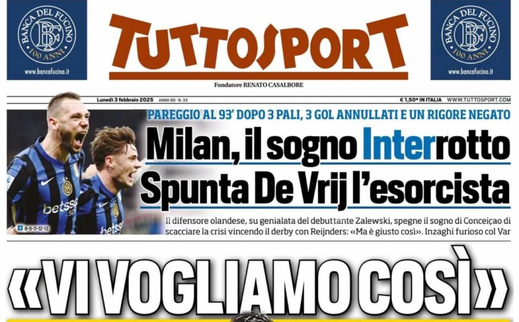prima pagina tuttosport oggi