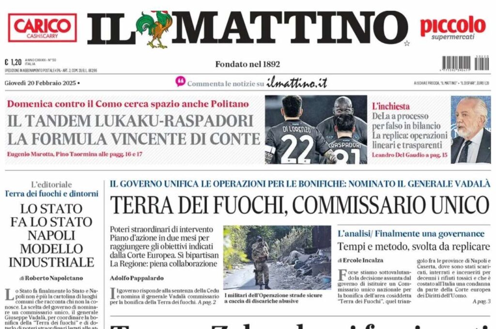 prima pagina il mattino oggi
