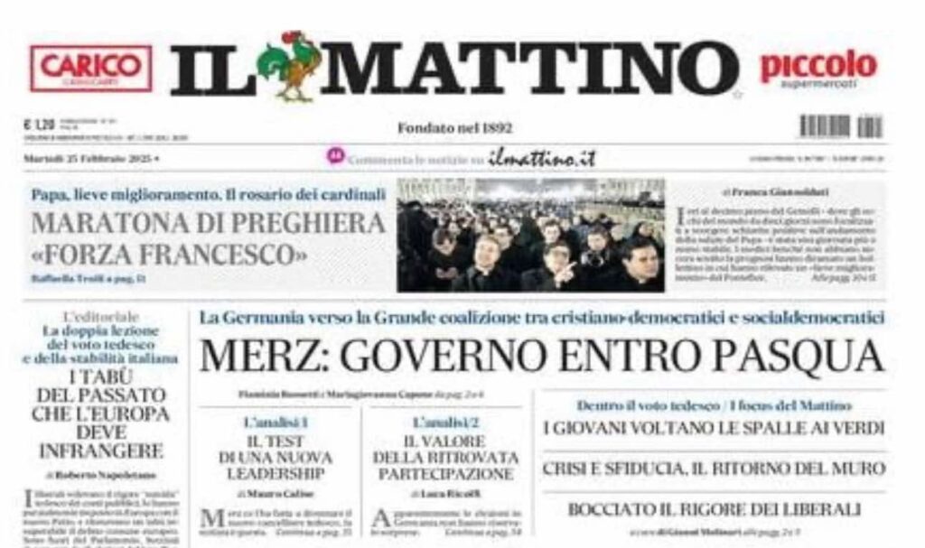 prima pagina il mattino oggi