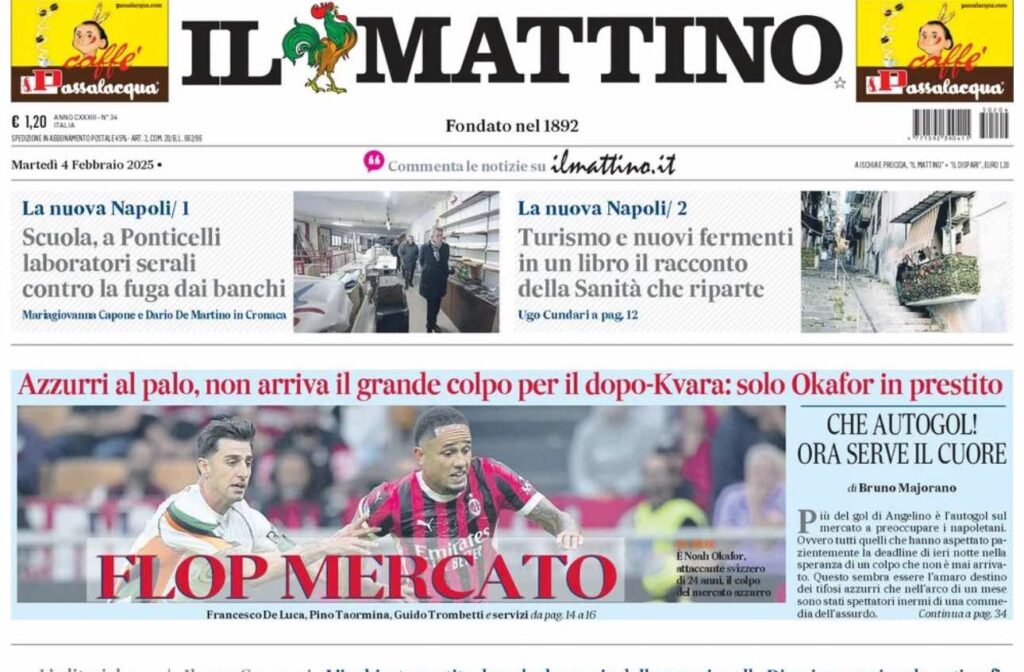 prima pagina il mattino oggi