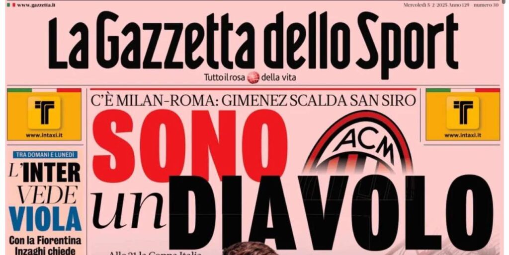 PRIMA PAGINA GAZZETTA DELLO SPORT OGGI: “Inzaghi al rinnovo, ci metto la firma”
