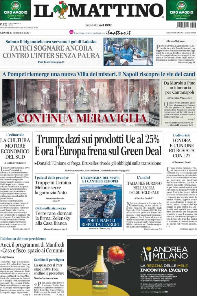 prima pagina il mattino oggi