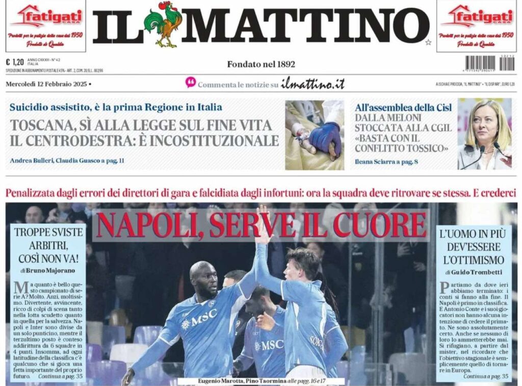 prima pagina il mattino oggi