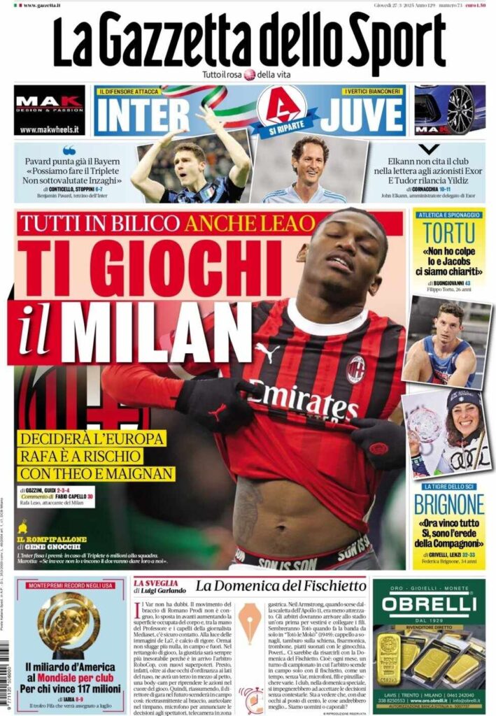 PRIMA PAGINA GAZZETTA DELLO SPORT OGGI: “Inzaghi al rinnovo, ci metto la firma”