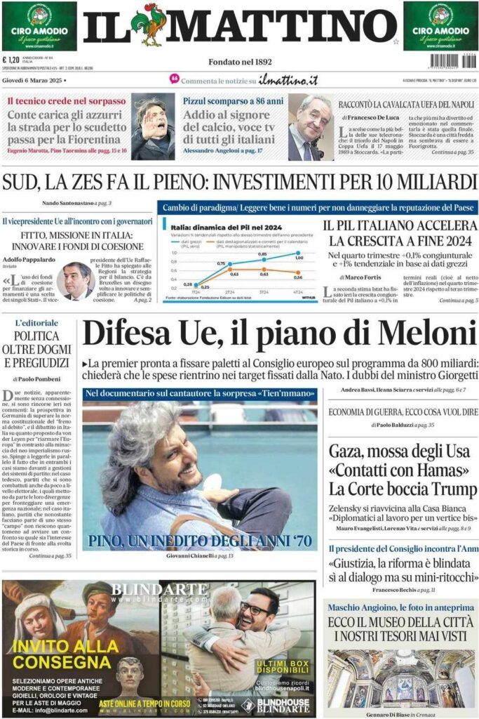 prima pagina il mattino oggi