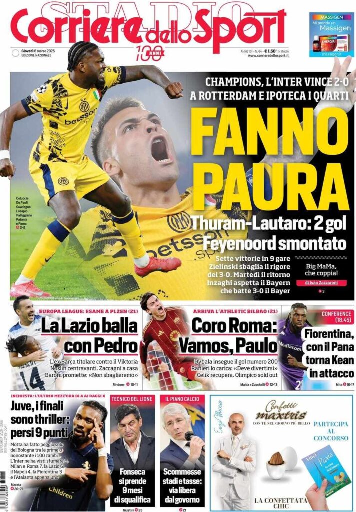 prima pagina corriere dello sport oggi