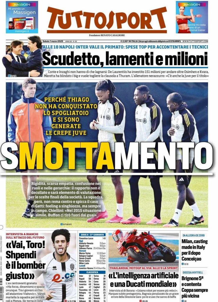 prima pagina tuttosport oggi