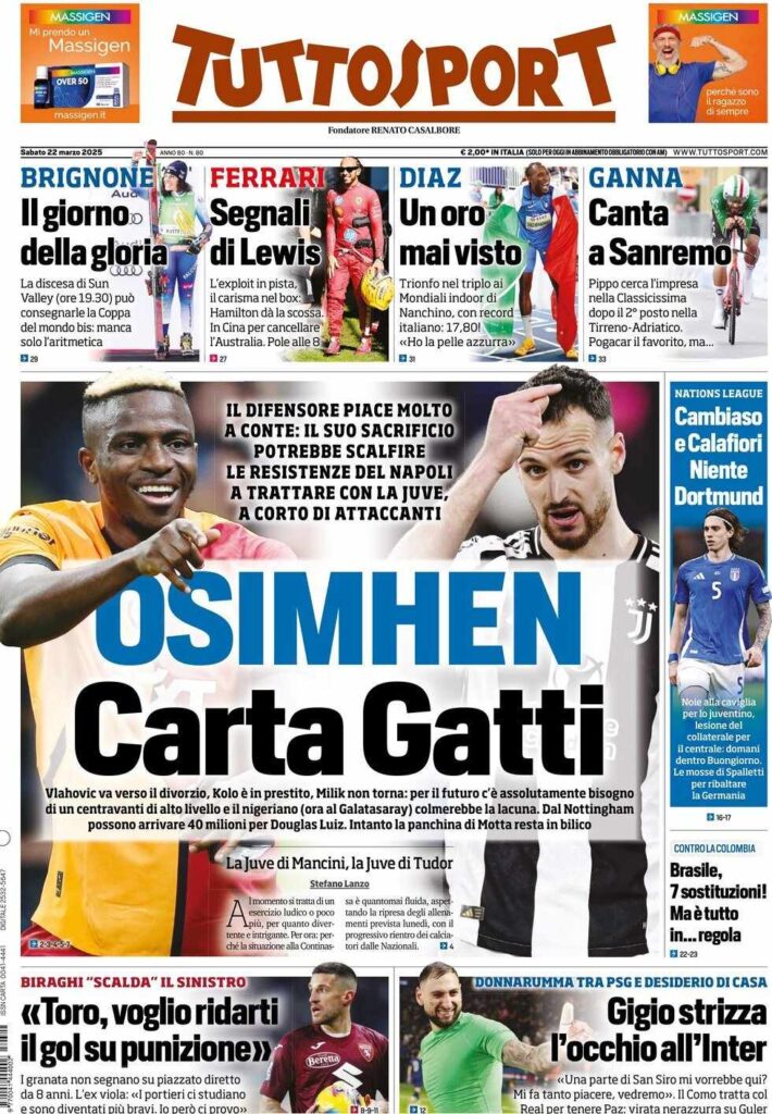 prima pagina tuttosport oggi