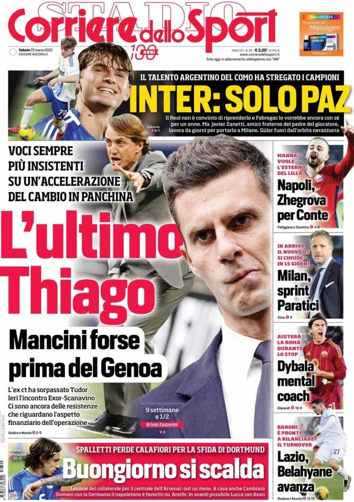 prima pagina corriere dello sport oggi