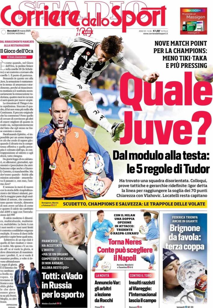 prima pagina corriere dello sport oggi