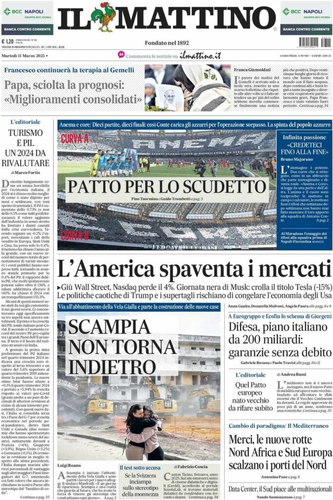 prima pagina il mattino oggi