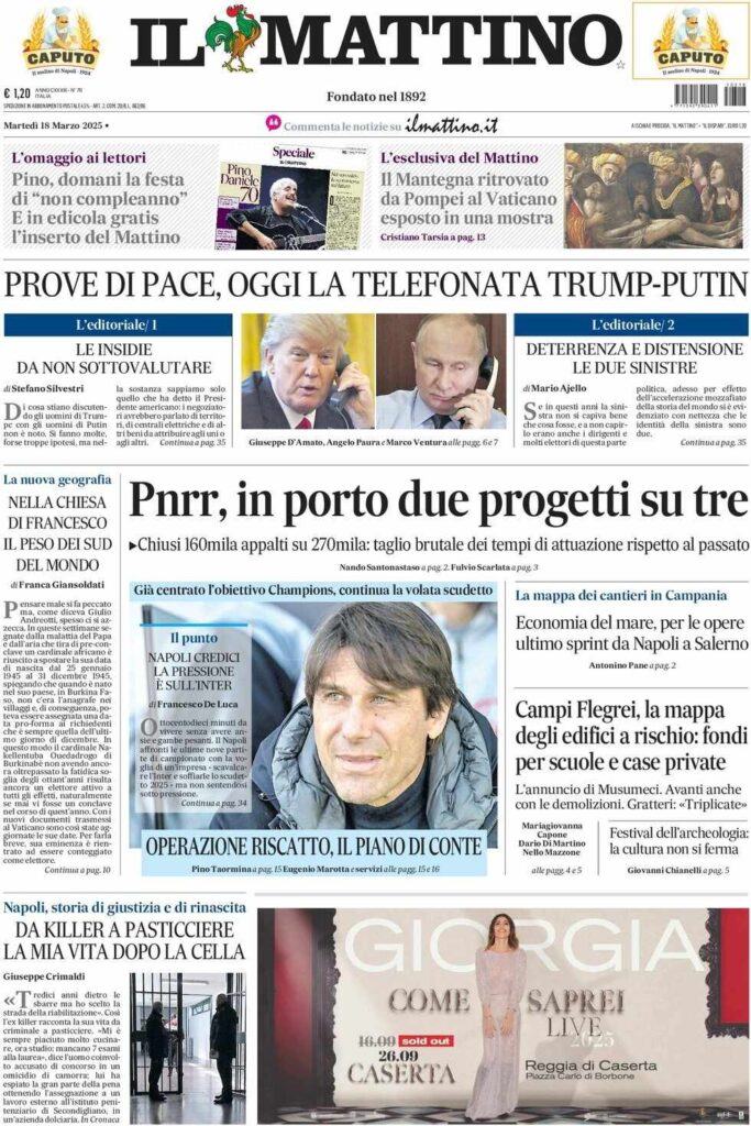 prima pagina il mattino oggi