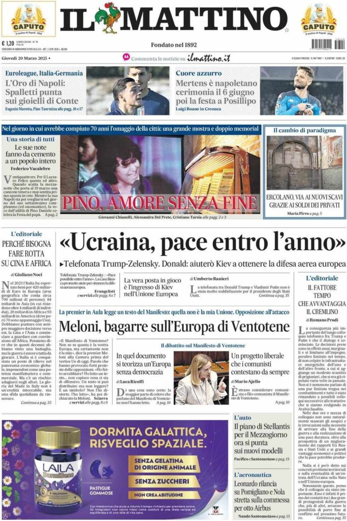 prima pagina il mattino oggi