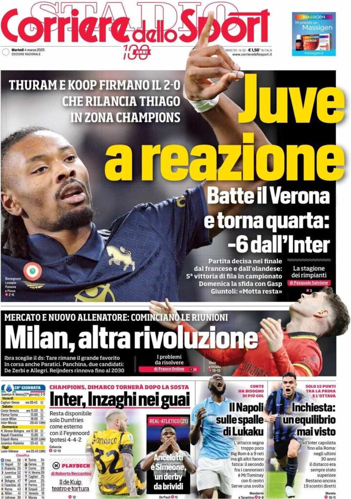 prima pagina corriere dello sport oggi
