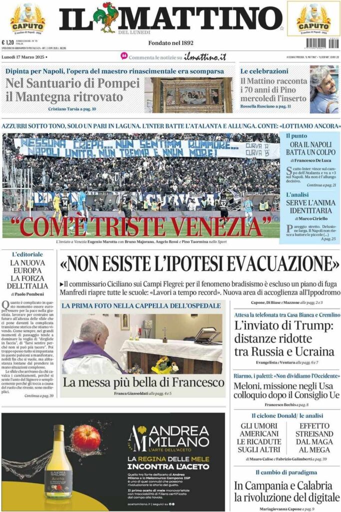 prima pagina il mattino oggi