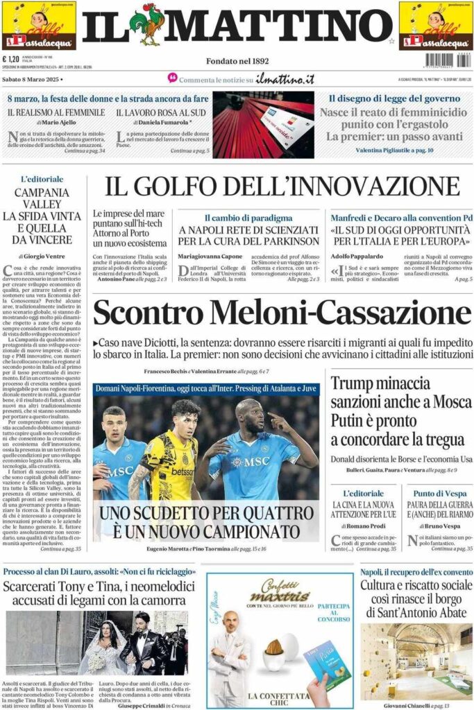 prima pagina il mattino oggi