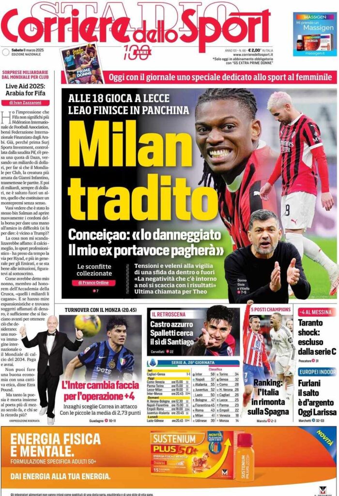 prima pagina corriere dello sport oggi