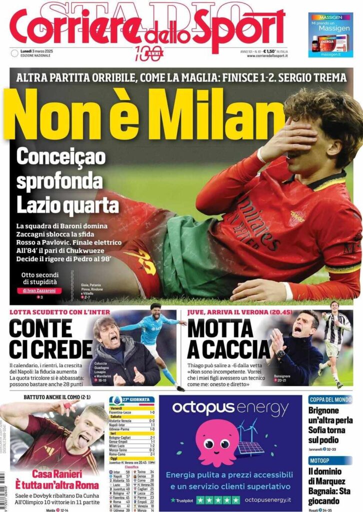 prima pagina corriere dello sport oggi