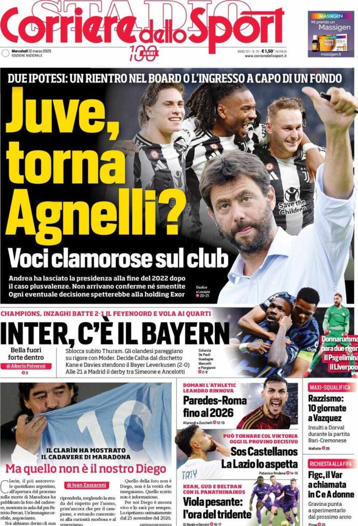 prima pagina corriere dello sport oggi