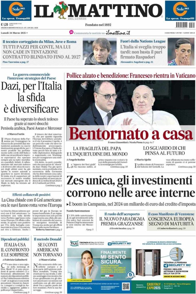 prima pagina il mattino oggi