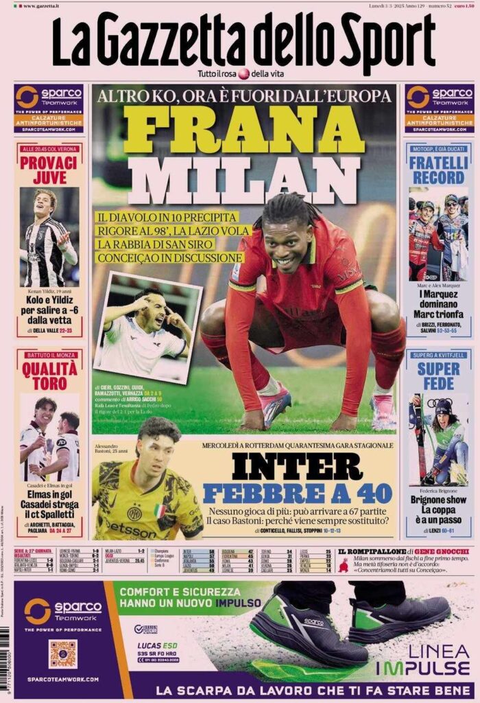 PRIMA PAGINA GAZZETTA DELLO SPORT OGGI: “Inzaghi al rinnovo, ci metto la firma”