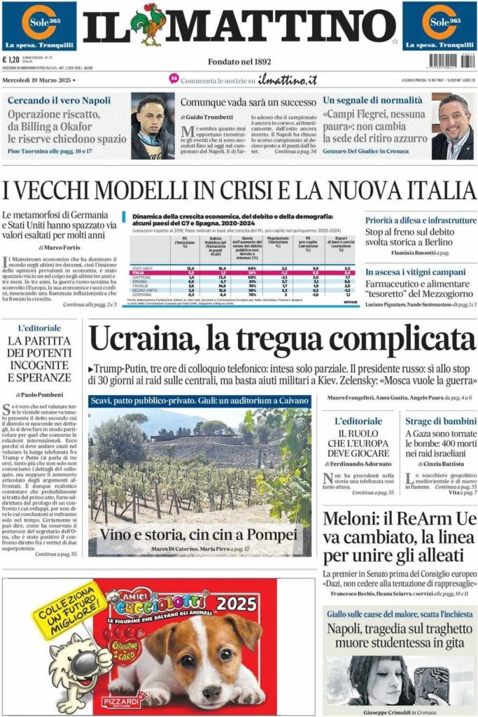 prima pagina il mattino oggi