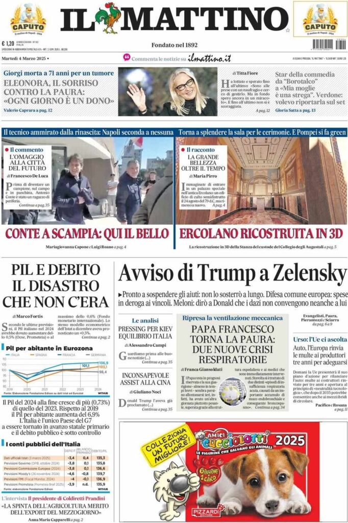 prima pagina il mattino oggi