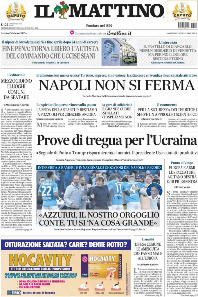 prima pagina il mattino oggi