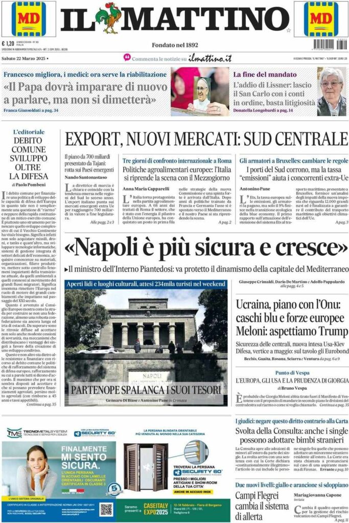 prima pagina il mattino oggi