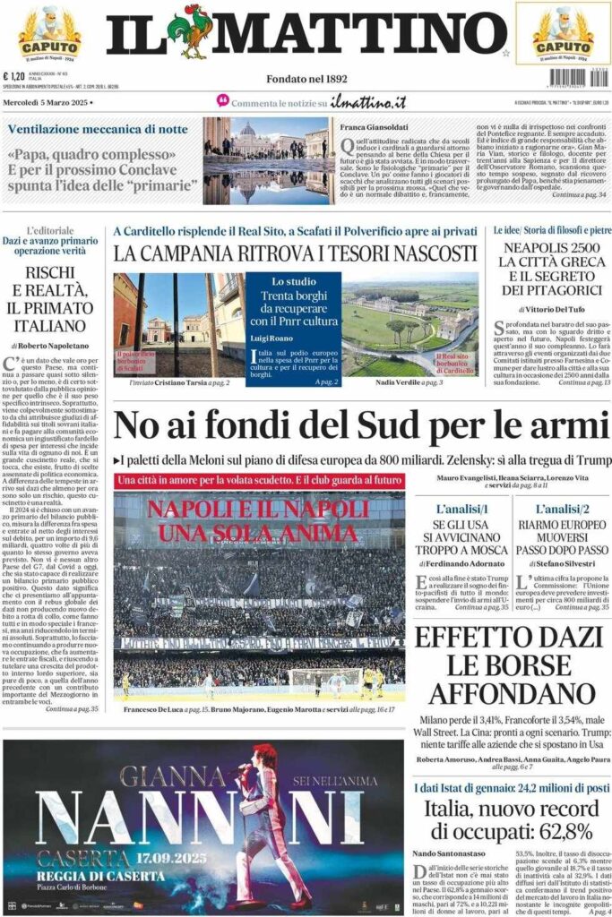 prima pagina il mattino oggi