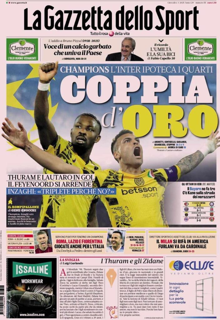 PRIMA PAGINA GAZZETTA DELLO SPORT OGGI: “Inzaghi al rinnovo, ci metto la firma”